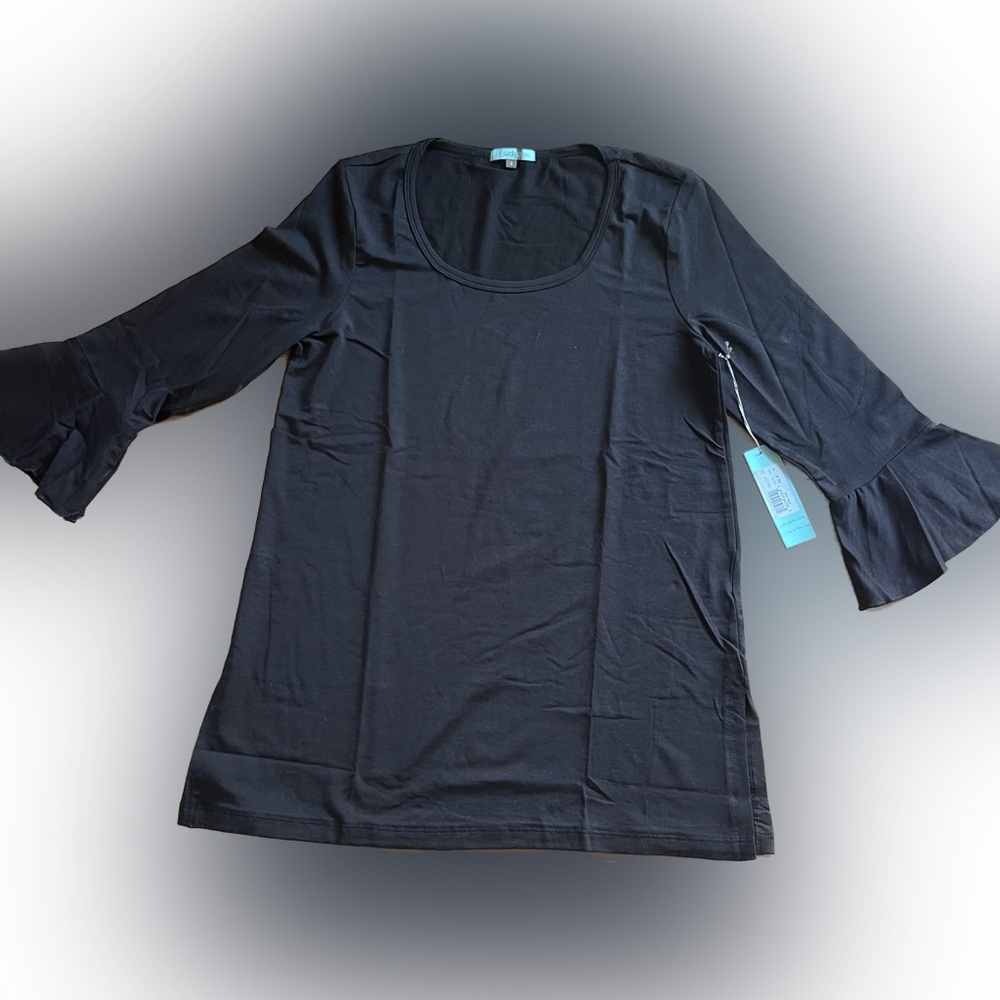 Judy P Blu NWT ISABELLA Flutter Sleeve Tunic Black women’s Size Small